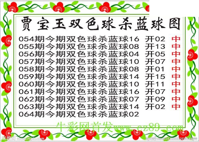 双色球064期 贾宝玉杀蓝号图谜 10中10