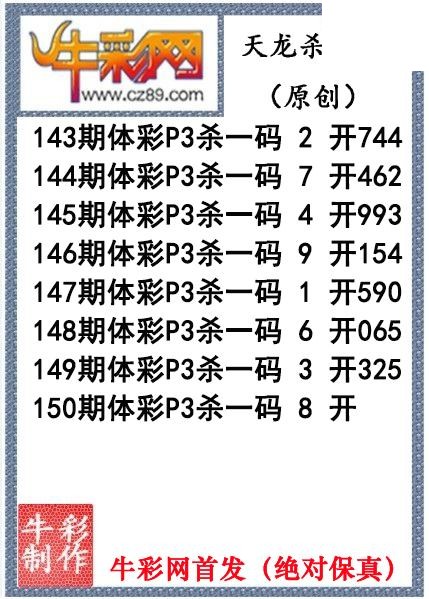 天龙杀码150期体彩P3图谜（原创）