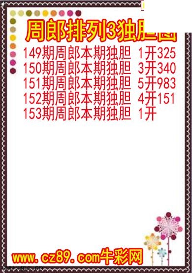 26年153期周郎排列3独胆图